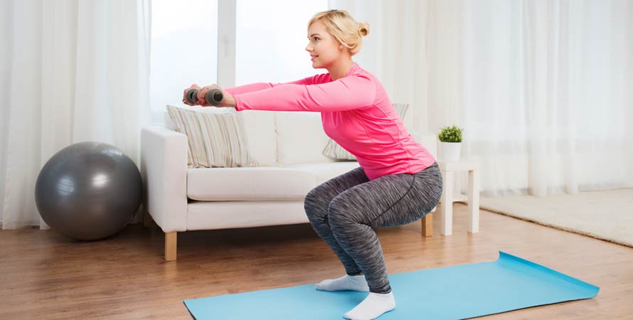 Woman practices yoga remotely relaxes